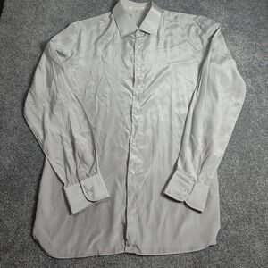 Eddy Monetti Italy Men's 40 Silver Gray 100% Silk Dress Shirt Long Sleeve